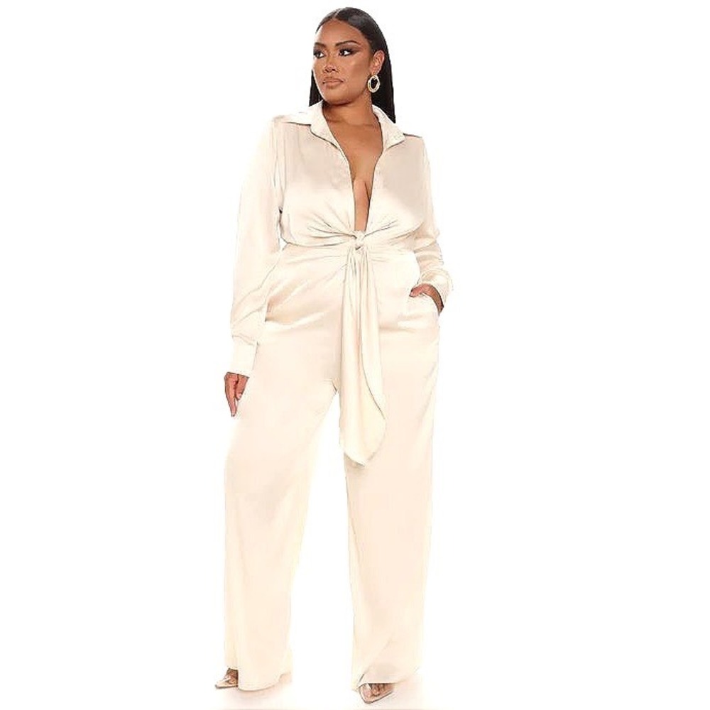 Fashion Nova Jumpsuit Champagne Mono Fabulosity Satin Wide Leg 3XL